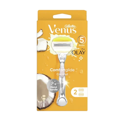 تیغ-یدک-ونوس-اولای-5-لبه-با-دسته-فلزی-و-دو-یدک خودتراش ژیلت ونوس اولای مدل COMFORTGLIDE COCONUT - Image 1