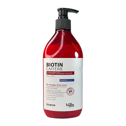 شامپو مو ضدریزش پمپی دیلمون حاوی بیوتین کافئین حجم 385 میل