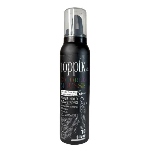 hairmousse10 اسپری موس مو رنگی مدل 10 (نقره ای) تاپیک حجم 125 میل - Image 1